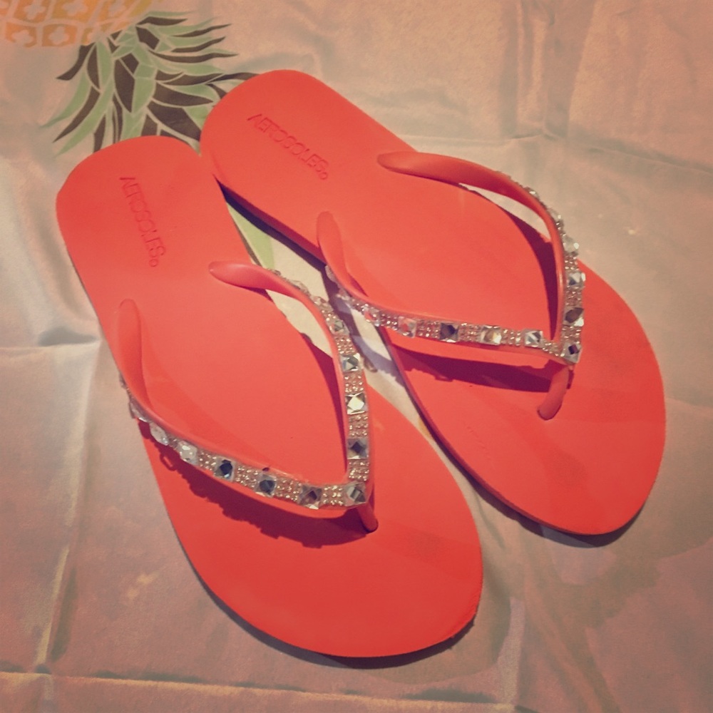 Aerosoles Coral Rhinestone Size 10 Thong Sandals